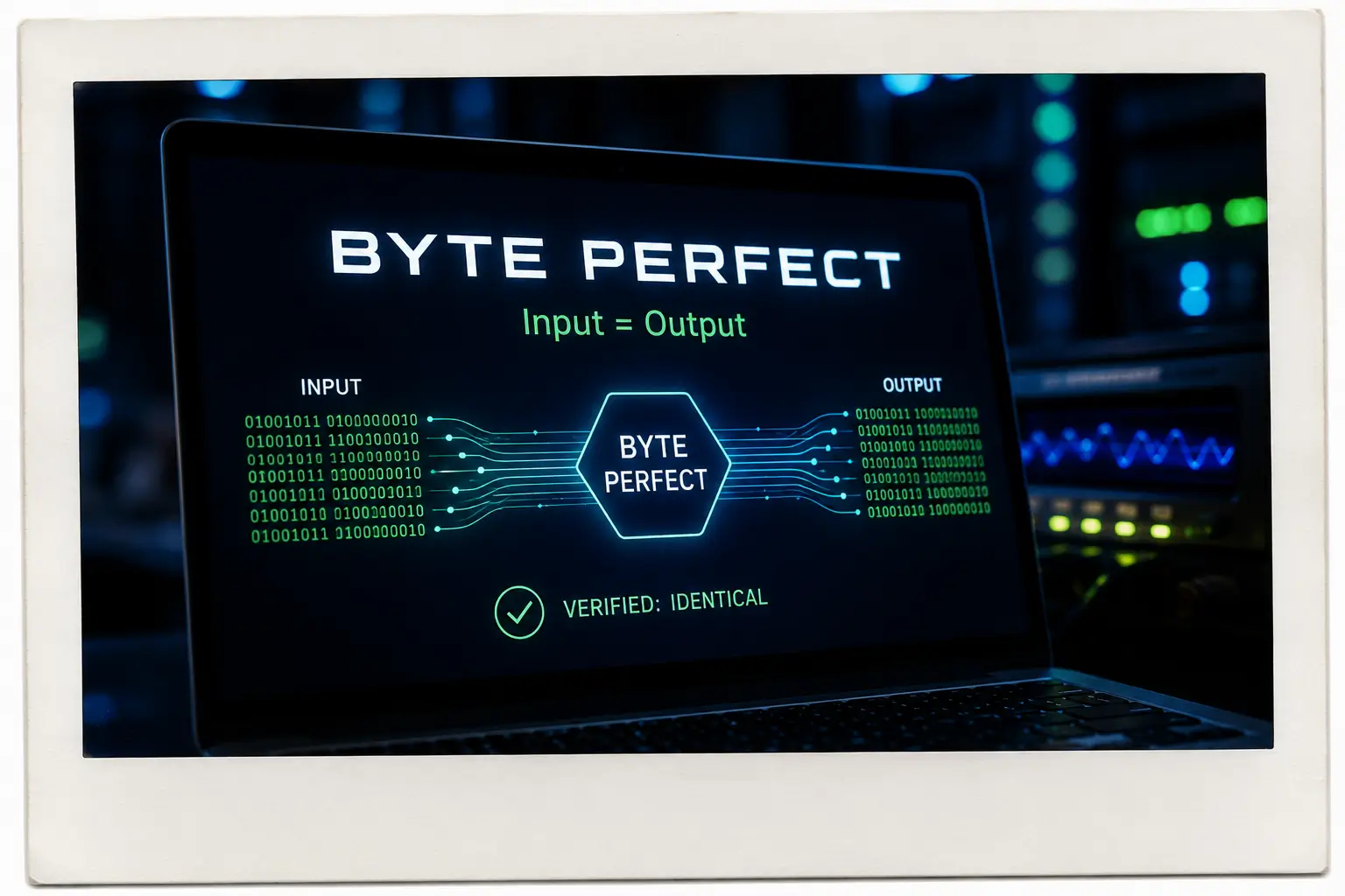 Byte Perfect verification graphic on a laptop screen